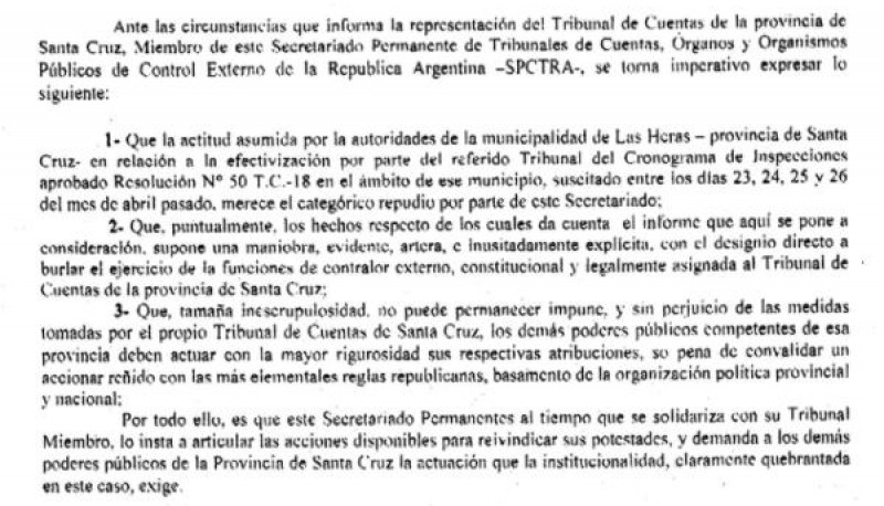 La nota leva las firmas del vicepresidente,  Rubén Quijano y del presidente, Sergio Oste