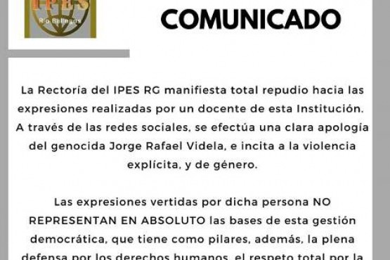 Comunicado de la Institución en Facebook