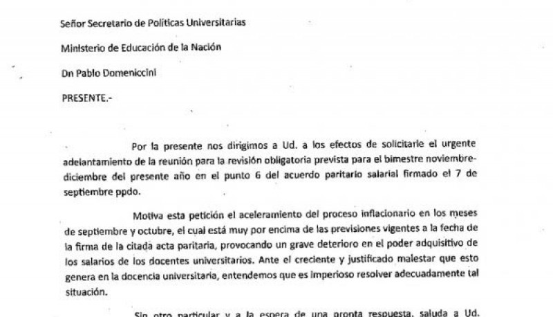 CONADU exigió el adelantamiento de la cláusula de revisión por inflación