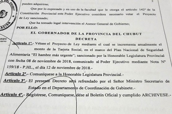 El Gobernador vetó el aumento en el monto de la Tarjeta Social