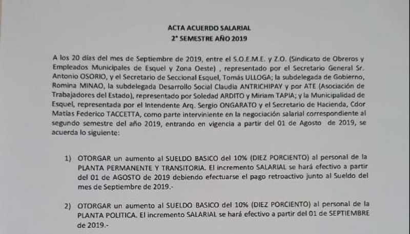 El escrito del acuerdo salarial. 