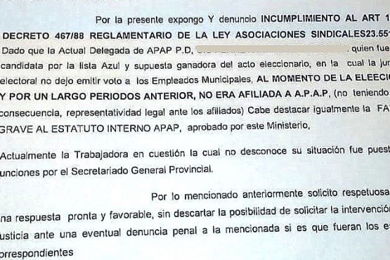 Nota presentada al Ministerio de Trabajo.    