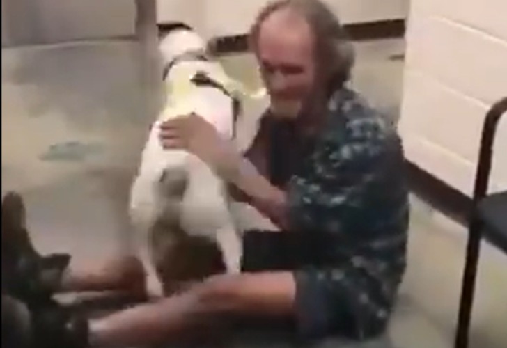 Captura de video del momento en que el hombre se reencuentra con su perro. 