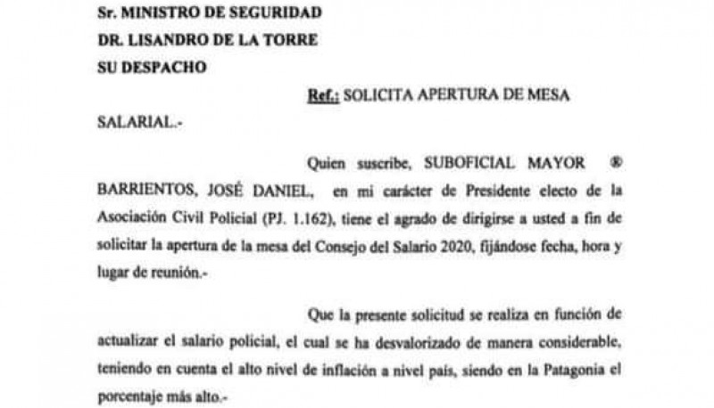 El escrito para el Ministro de Seguridad. 