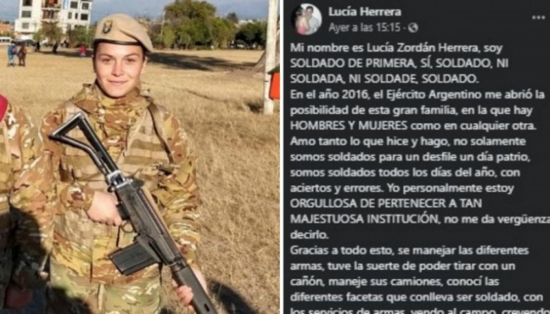 La militar y su carta en Facebook. 