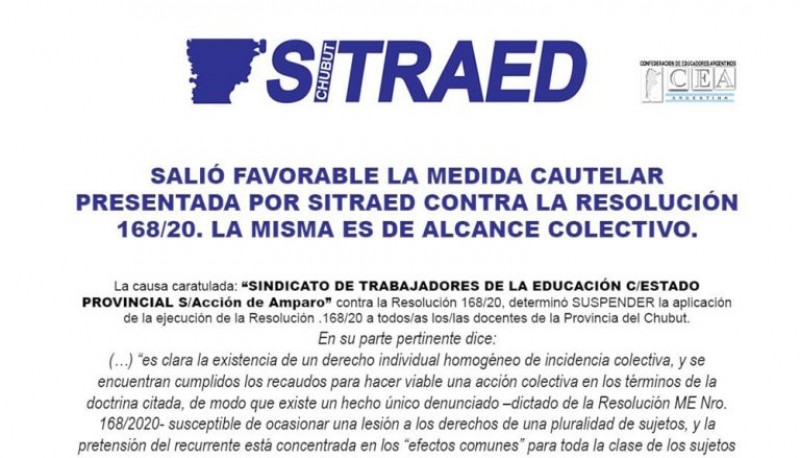 La justicia hizo lugar al amparo del sindicato de trabajadores de la educación 