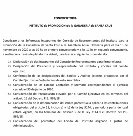 Convocatoria del Instituto de Promoción de la Ganadería de Santa Cruz