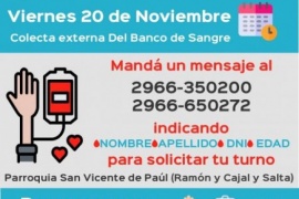 Este viernes se realizará una colecta externa de sangre