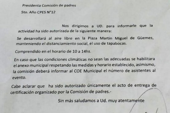 28 de Noviembre| El COE autorizó acto de reconocimiento para los egresados 