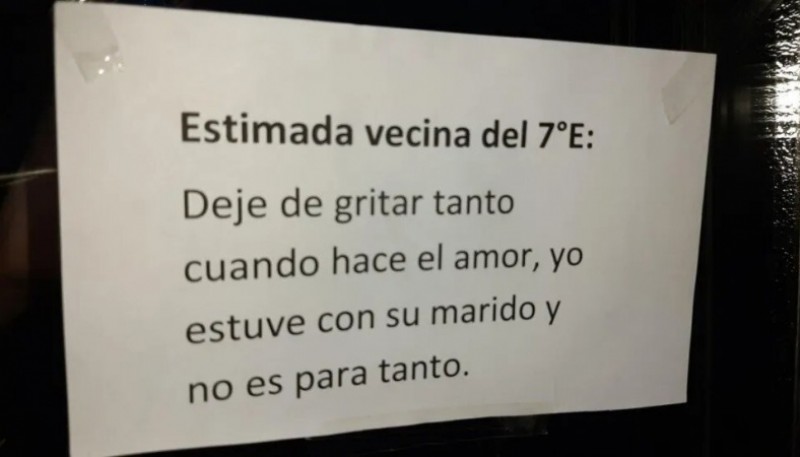 Le pidió a su vecina que deje de gritar cuando tiene sexo con una incómoda confesión