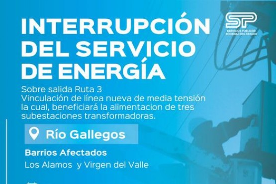 SPSE anuncia corte de energía para este domingo en Río Gallegos 