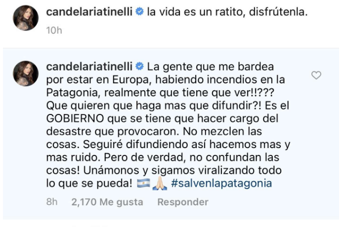 La publicación de Cande Tinelli.