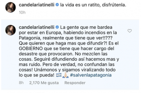 La publicación de Cande Tinelli.