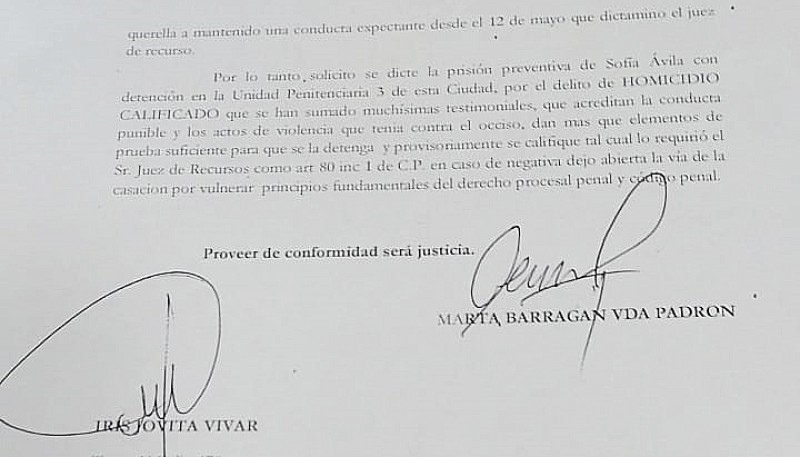 Extracto de la solicitud enviada al Juzgado de Instrucción.