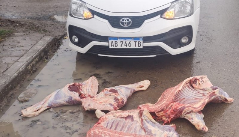 Ternera incautada durante el mediodía del domingo.