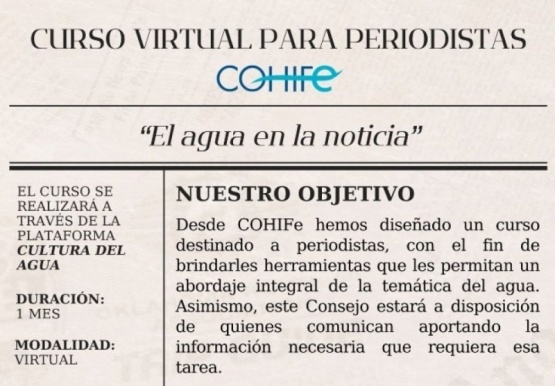 La temática del agua será abordada en el curso del Consejo Hídrico Federal destinado a periodistas