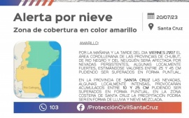 Alerta amarilla por nevadas en Santa Cruz