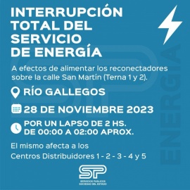 Servicios Públicos anunció un corte de energía para esta noche