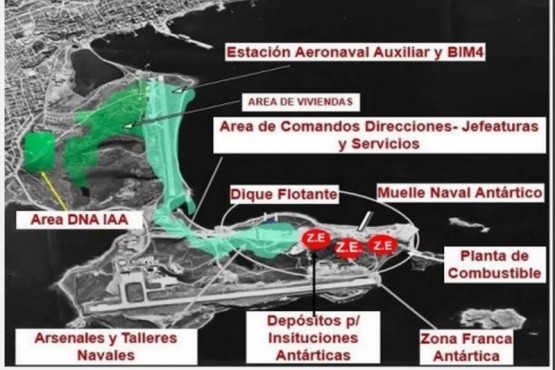 El plano del Polo Logísitico Antártico (PLA) que difundió el Gobierno en 2023 (Fuente: Ministerio de Defensa).