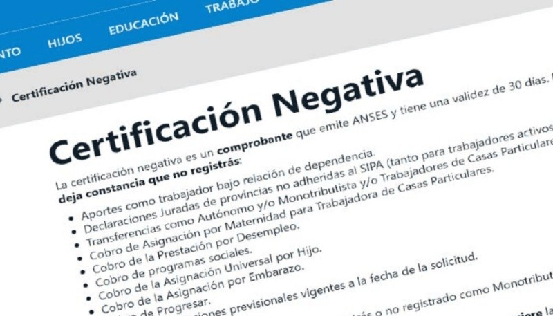 ANSES Certificación negativa.