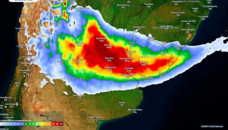 Durante la tormenta de Santa Rosa se esperan rayos, truenos y fuertes vientos. Foto: Agencia Noticias Argentinas / @SMN_Argentina