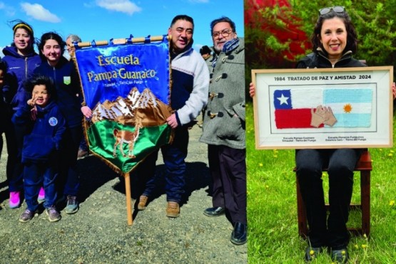 Escuelas rurales fueguinas de Argentina y Chile obsequian banderas tejidas en lana al Papa Francisco