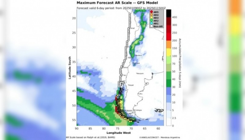 Río atmosférico, el fenómeno que afectará a El Calafate y El Chaltén