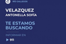 Buscan a Antonella Sofía Velázquez en Río Gallegos