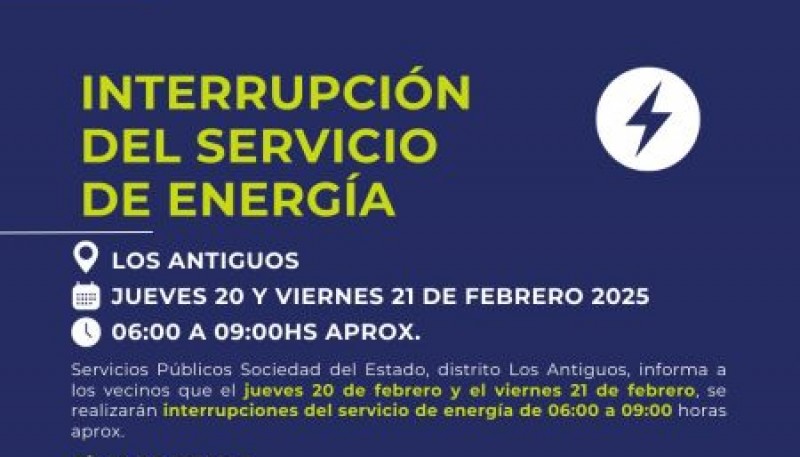 Los Antiguos: Interrupción programada de energía eléctrica