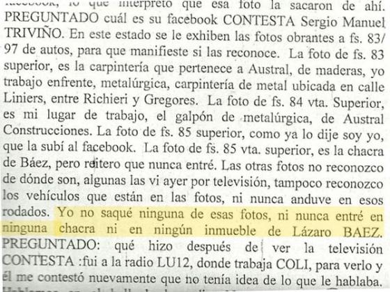   Declaración de Sergio Triviño ante la fiscal subrogante Patricia Kloster: (Infobae).